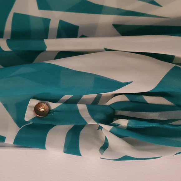 Blouse.  See through.  Green and cream colored - Picture 4 of 4